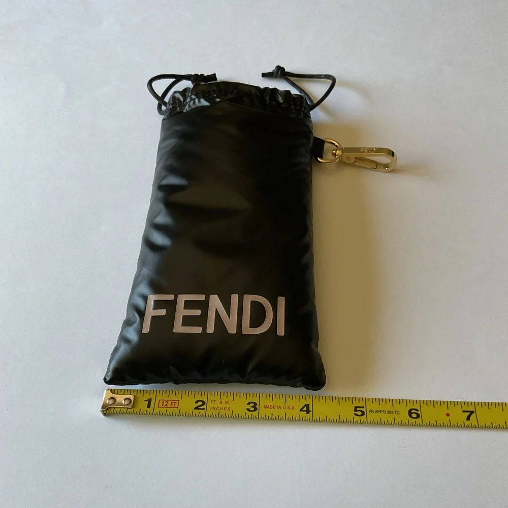FENDI LARGE PUFFER SUNGLASSES POUCH BLACK PALE PINK LOGO AND CLEANING CLOTH NEW